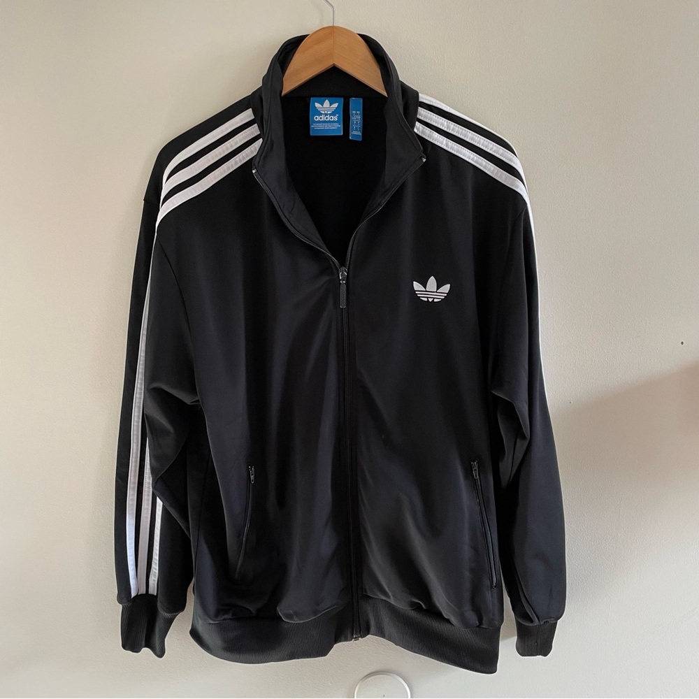 Adidas Zip Up Black White Striped Track Jacket EUC Size Large